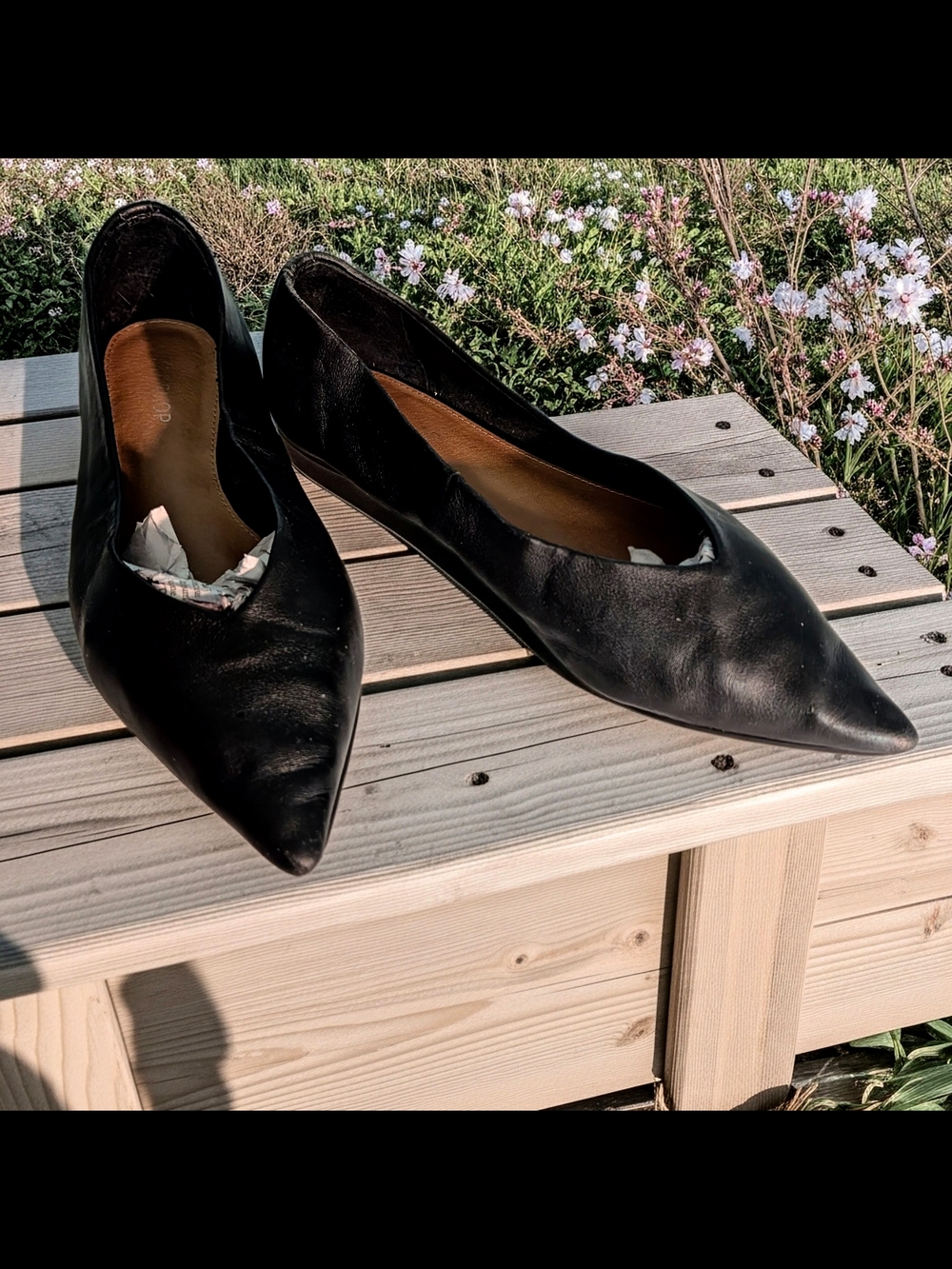 Topshop Pointed Black Women's Leather Flats Size US 8 / UK 5 / EU 38